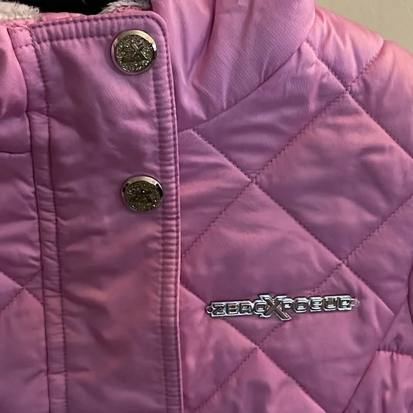 Little Girls Pink Puffer Fleece Lined Hooded Faux Fur Snow Jacket 4/5T - Picture 2 of 8